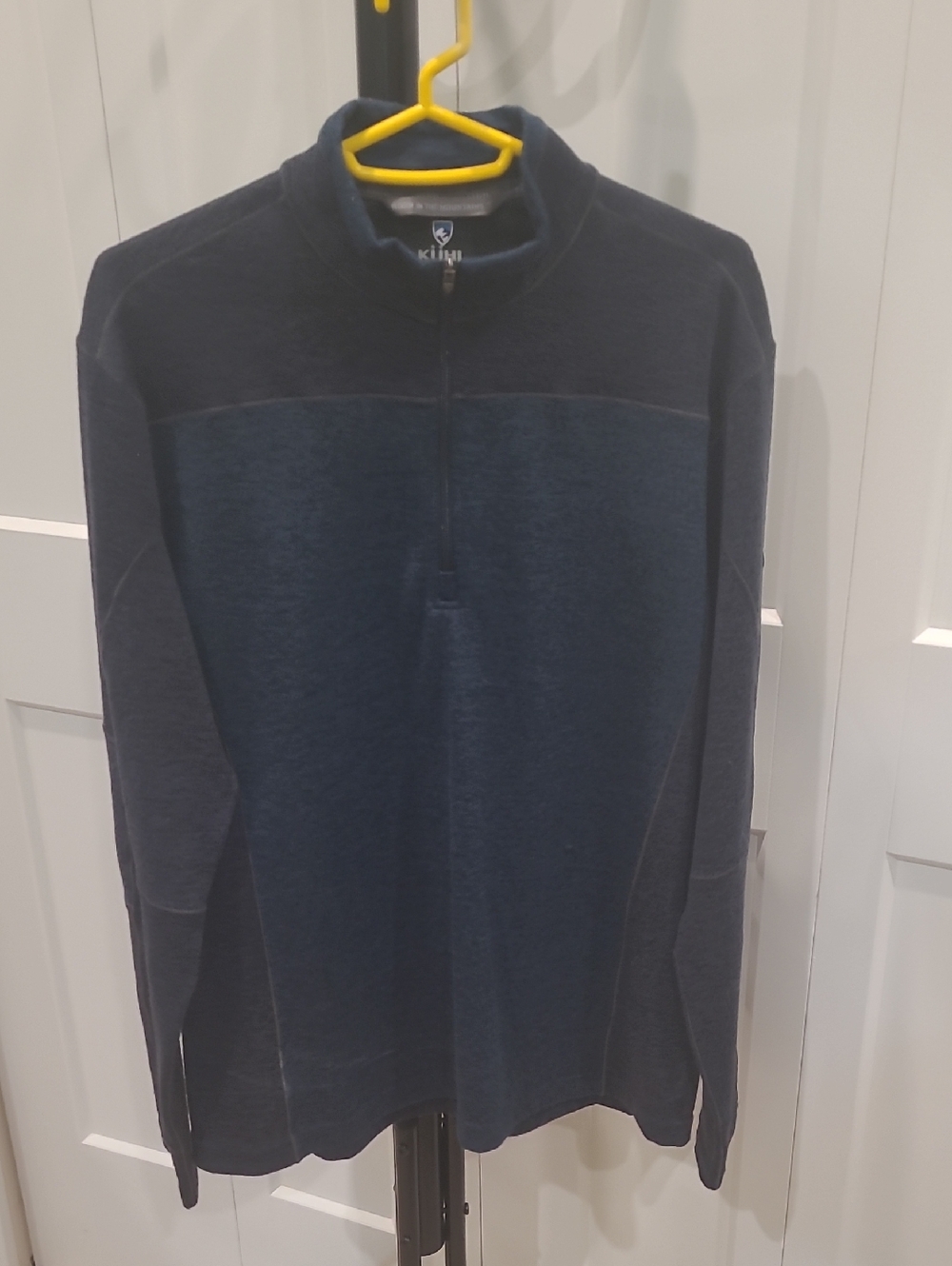 KUHL Women’s Dark Navy and Grey 1/4 Zip Mock Collar Sweater
